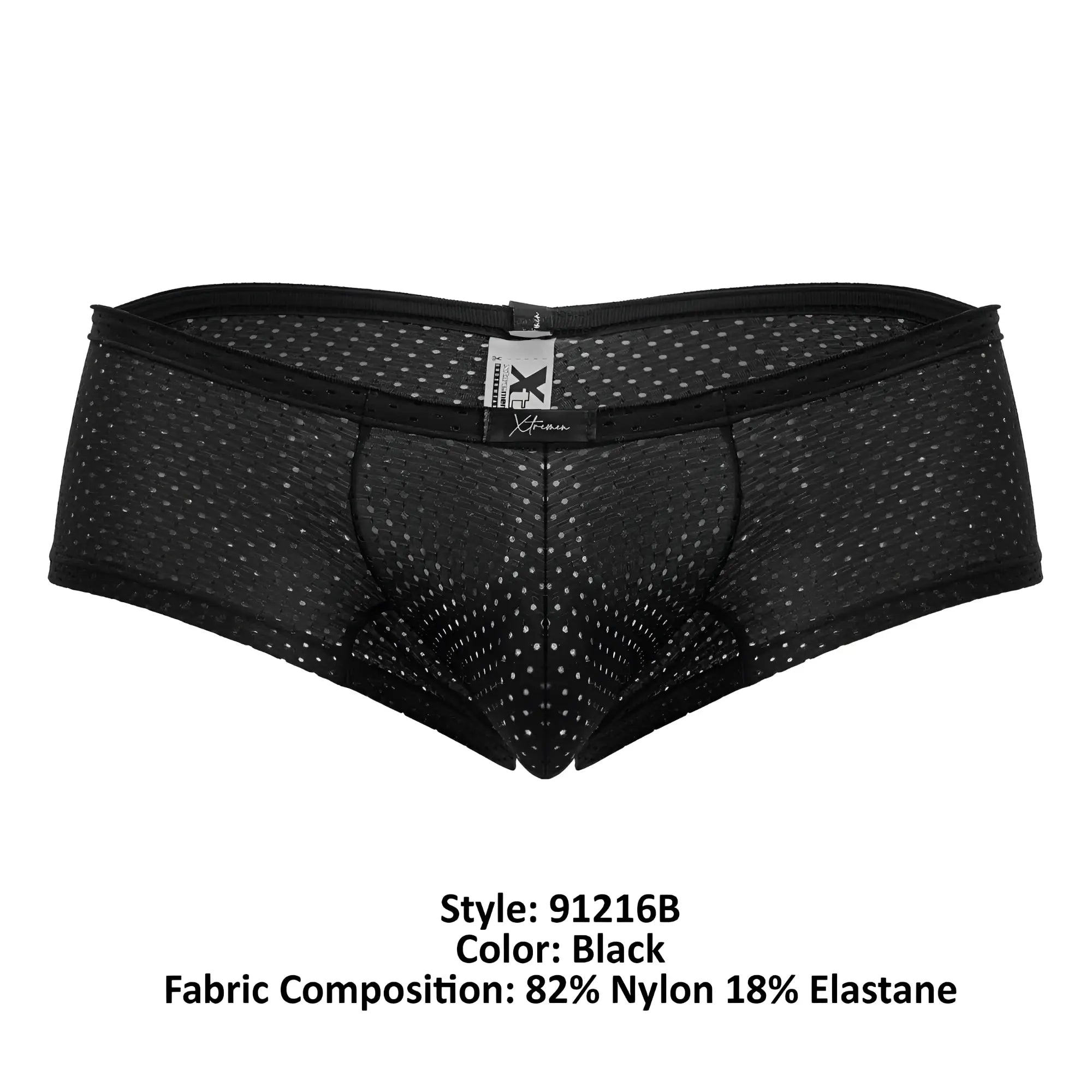 Black Xtremen 91216B microfiber trunks with subtle dotted mesh pattern and reinforced elastic waistband