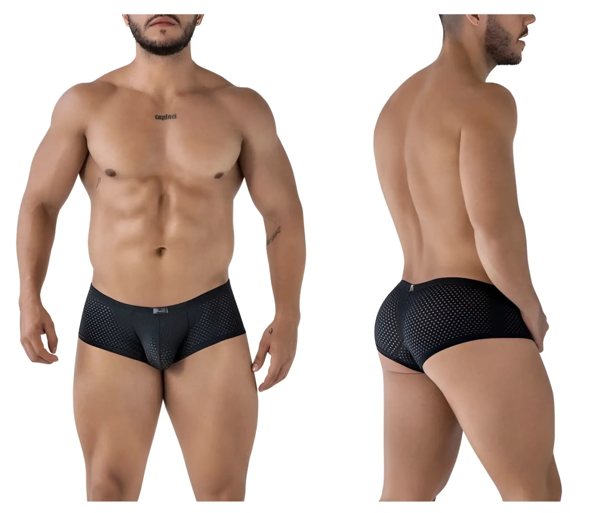 Black Xtremen 91216B microfiber trunks featuring a sleek form fitting design with a subtle perforated mesh pattern