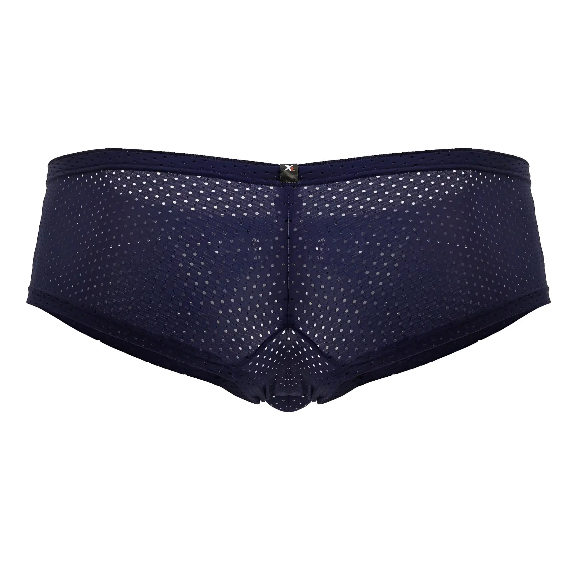 Dark navy blue xtremen 91216b microfiber trunks with mesh perforated pattern and metallic emblem on the back side