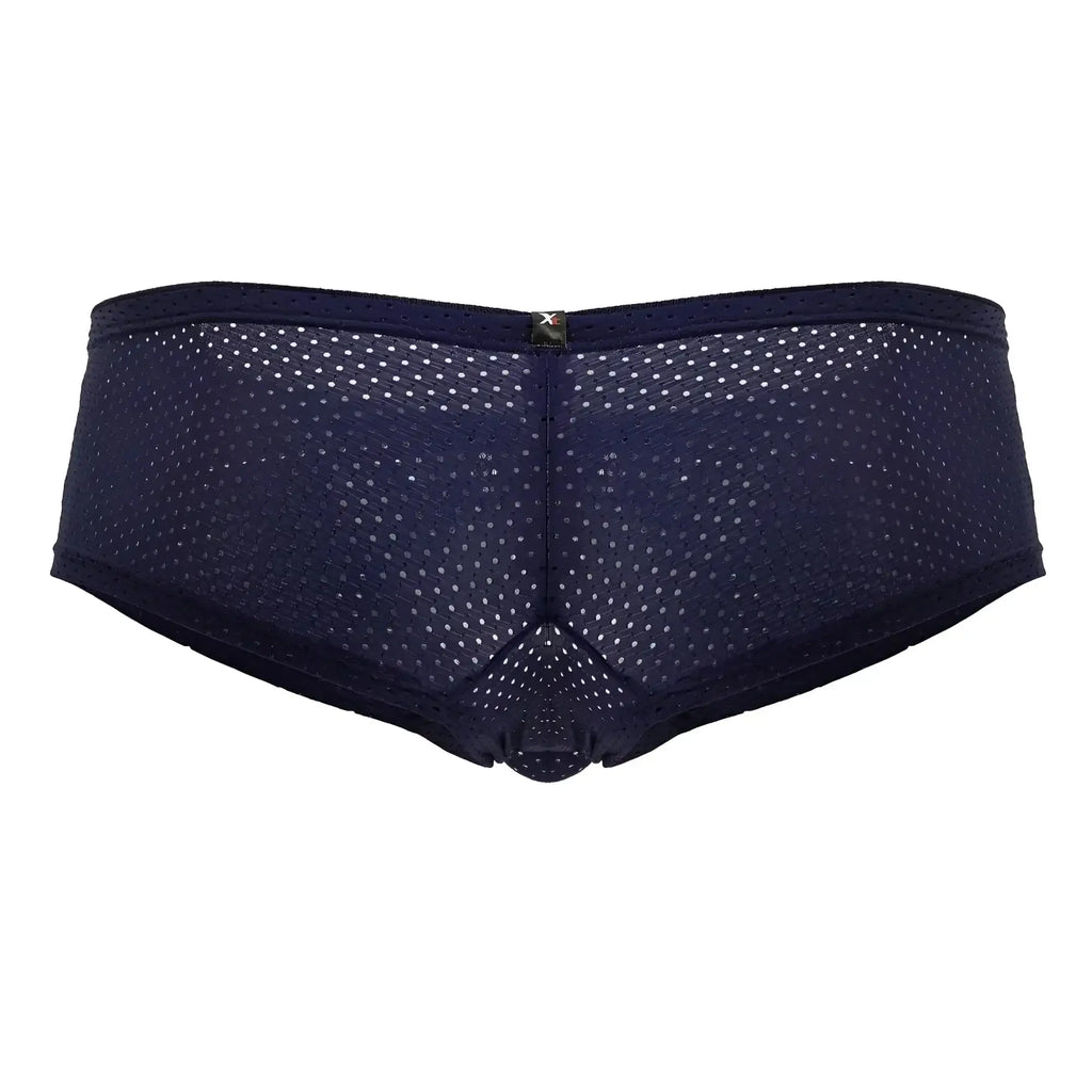 Dark navy blue xtremen 91216b microfiber trunks with mesh perforated pattern and metallic emblem on the back side