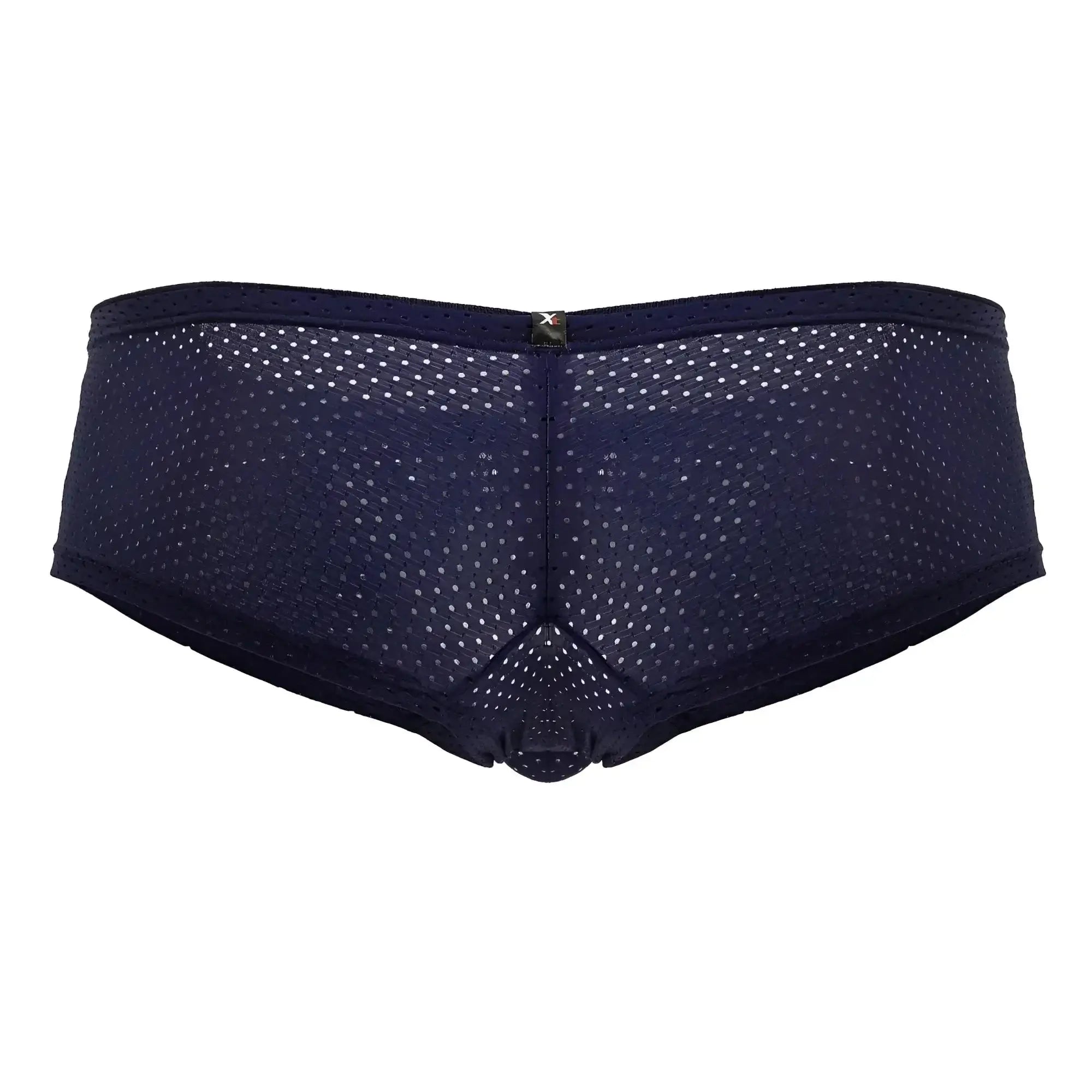 Dark navy blue xtremen 91216b microfiber trunks with mesh perforated pattern and metallic emblem on the back side