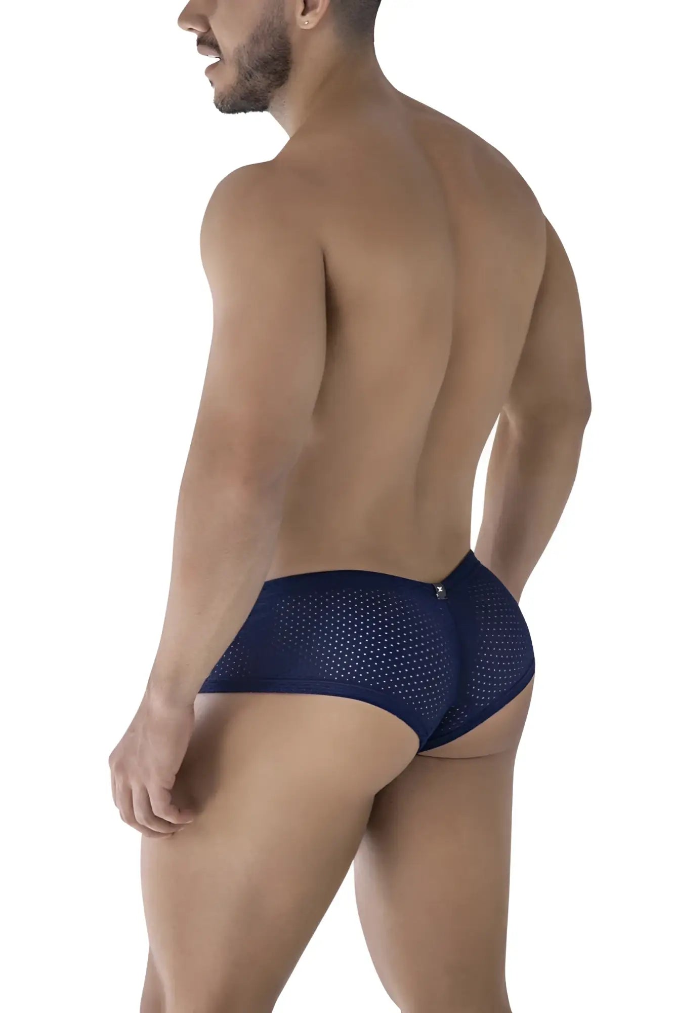 Xtremen 91216B dark blue microfiber trunks with navy blue mesh, subtle pattern, and metallic logo on waistband