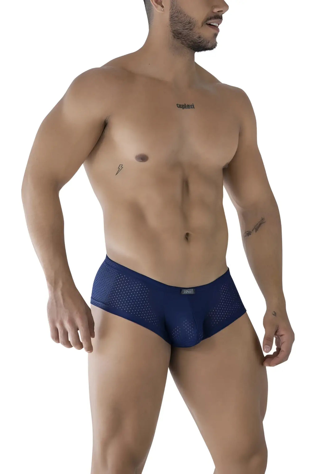 Navy blue Xtremen 91216B microfiber trunks with mesh fabric, subtle pattern, and small brand tag on the waistband