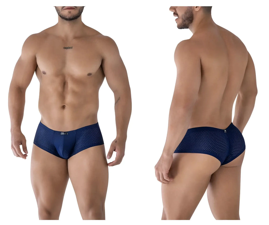 Navy blue xtremen 91216B microfiber trunks with perforated mesh and subtle waistband logo in dark blue color