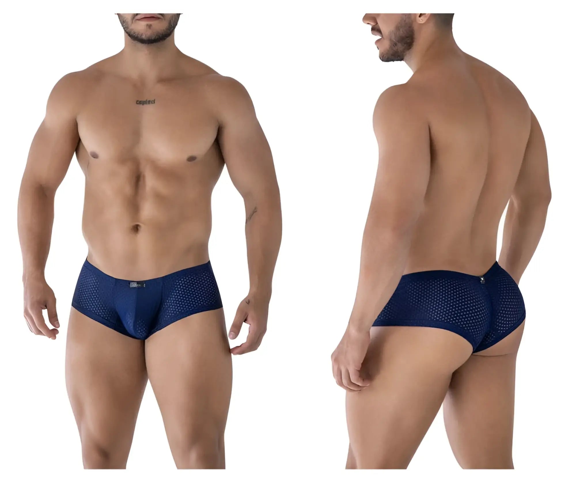 Navy blue xtremen 91216B microfiber trunks with perforated mesh and subtle waistband logo in dark blue color