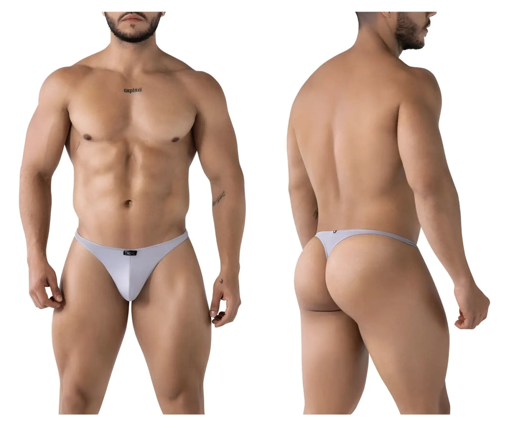 Light gray Xtremen 91217 microfiber thong with a subtle brand logo on the front seamless design