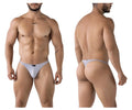 Light gray Xtremen 91217 microfiber thong with a subtle brand logo on the front seamless design