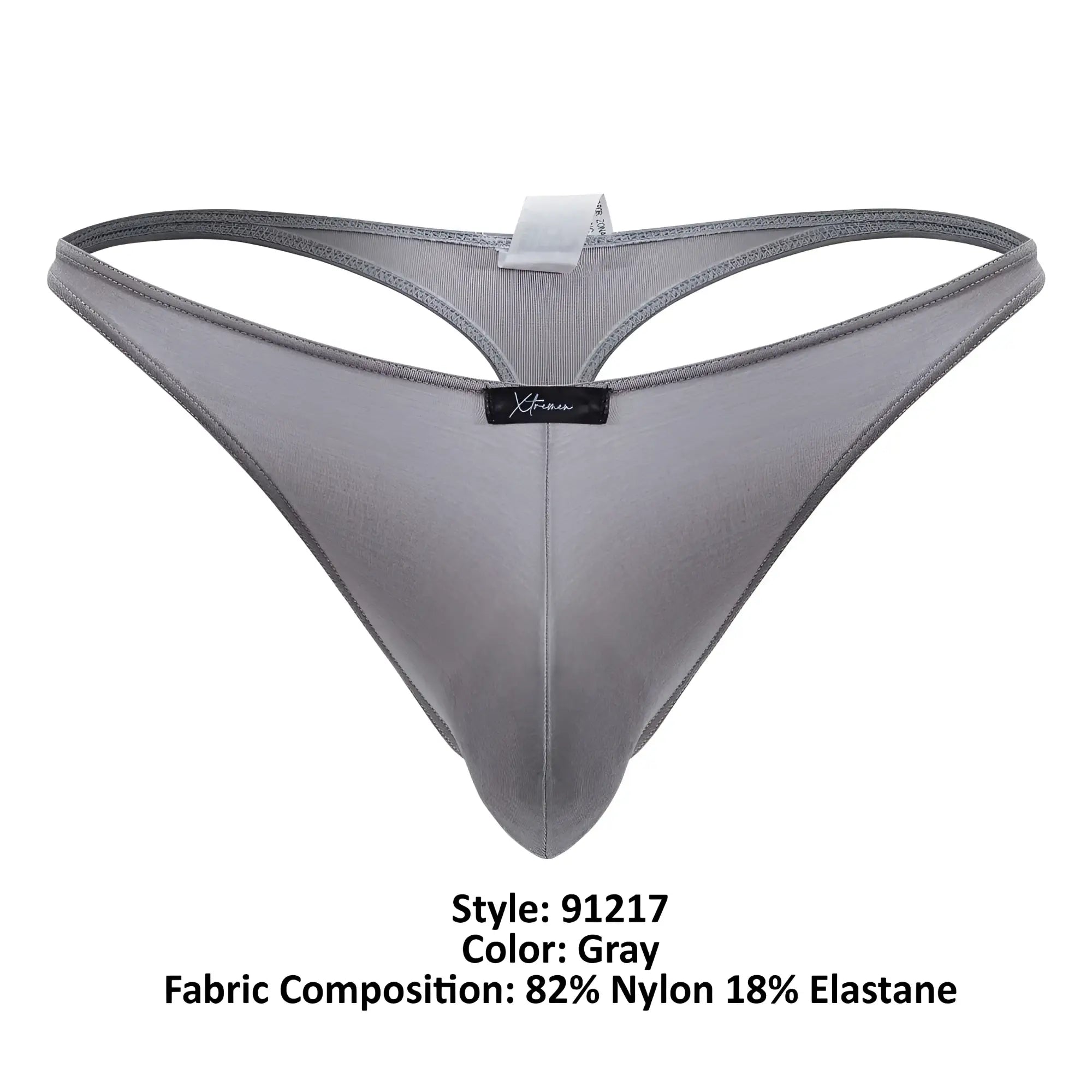 Gray xtremen 91217 microfiber men’s thong made of 82% nylon 18% elastane with subtle textured finish