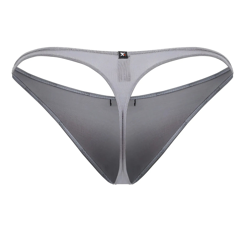 Xtremen 91217 gray microfiber thong with subtle gradient and reinforced stitching showing front side details
