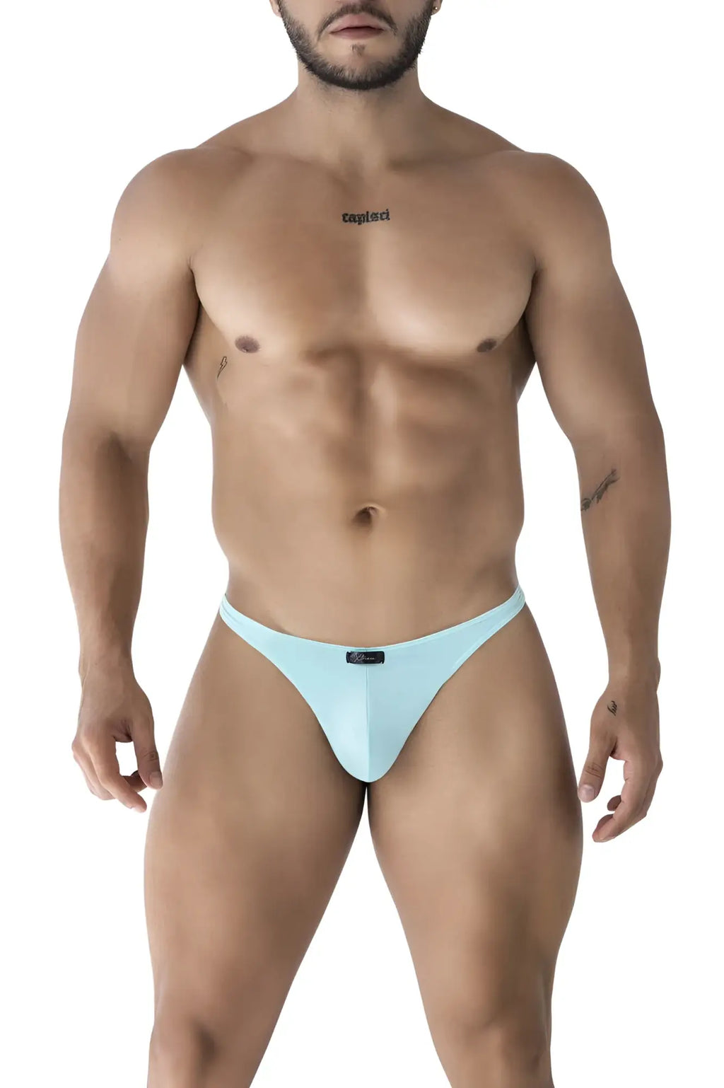 Light blue xtremen 91217 microfiber seamless briefs with a subtle brand tag at the waistband