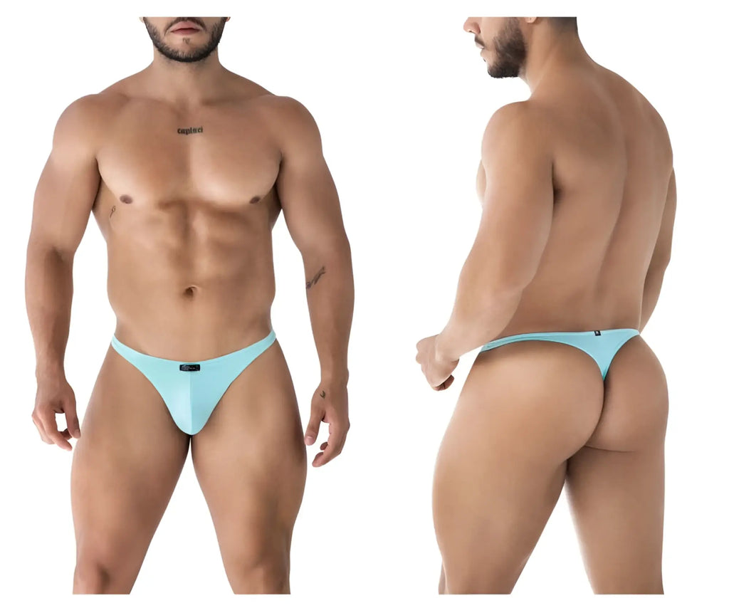 Light blue microfiber thong with small black logo on front from xtremen 91217 seawater color microfiber thongs
