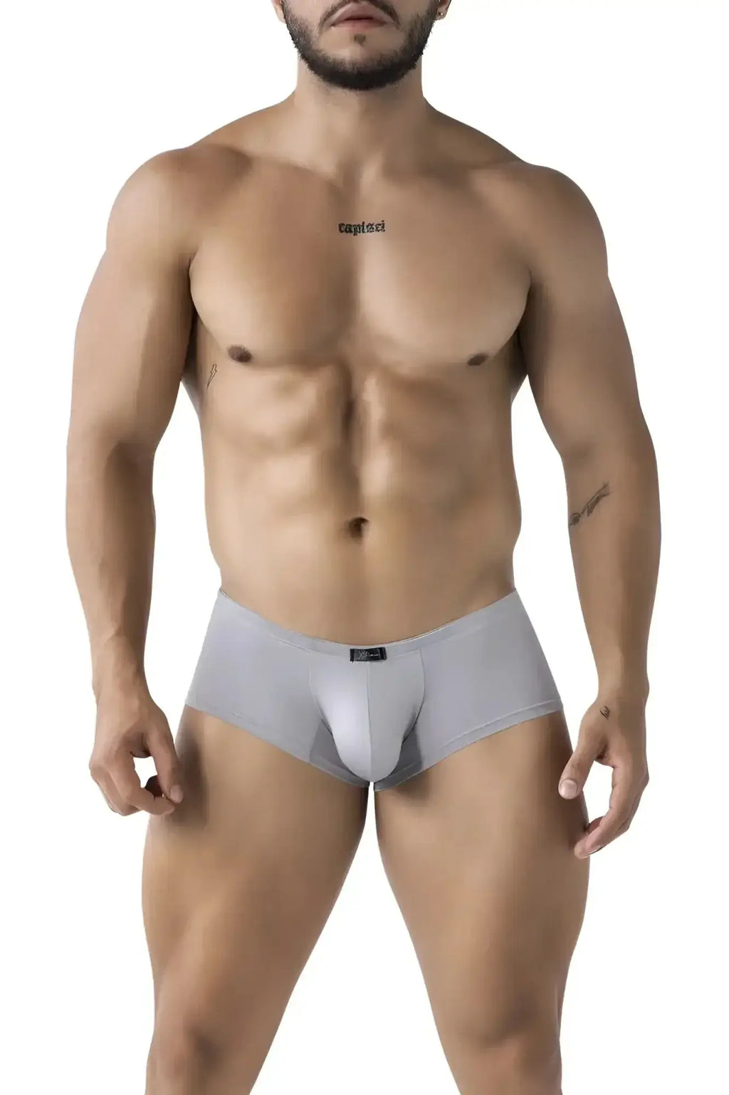 Gray xtremen 91219 microfiber trunks with smooth form-fitting design and subtle brand tag at the waistband