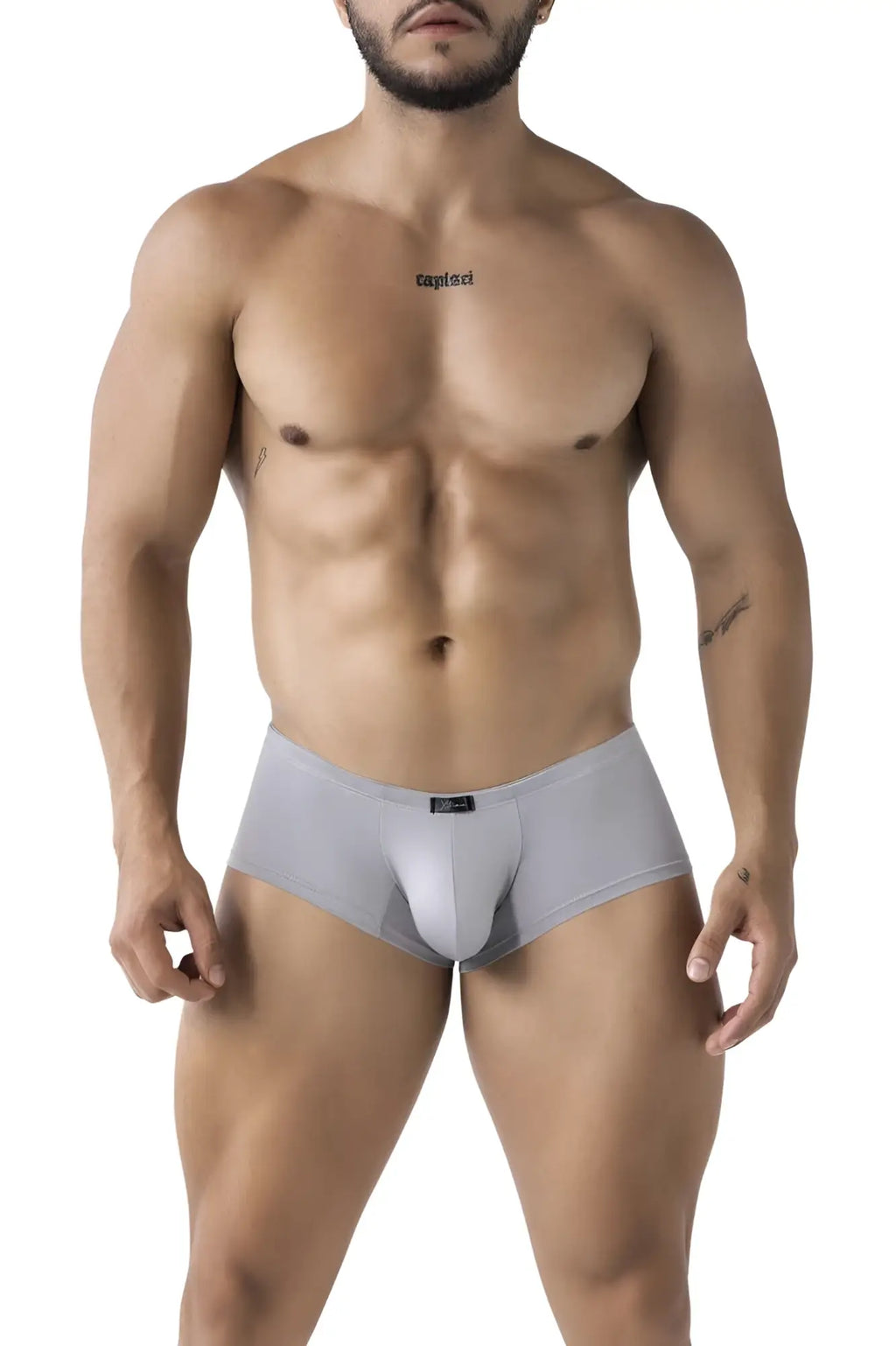Gray xtremen 91219 microfiber trunks with smooth form-fitting design and subtle brand tag at the waistband