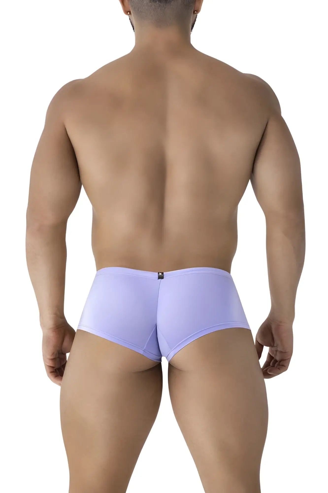 Back view of lavender xtremen 91219 microfiber trunks featuring smooth stretchy fabric and a black logo waistband