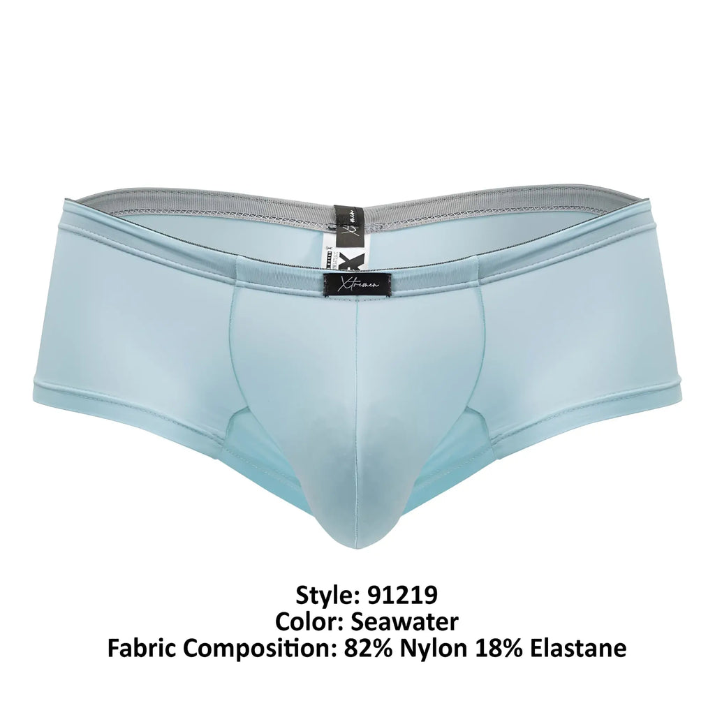 Light blue seawater color xtremen 91219 microfiber trunks made of 82 nylon 18 elastane with gray elastic waistband