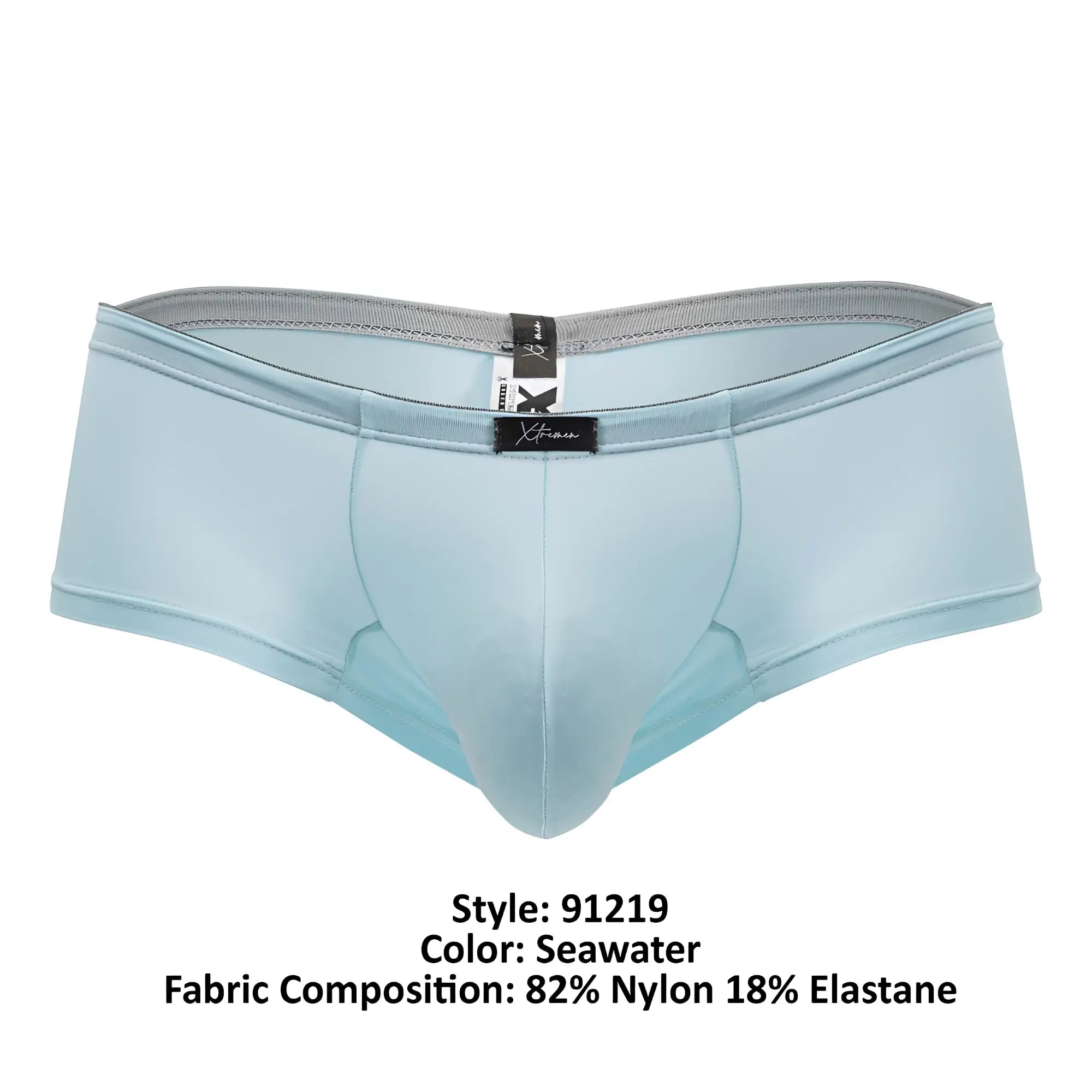 Light blue seawater color xtremen 91219 microfiber trunks made of 82 nylon 18 elastane with gray elastic waistband