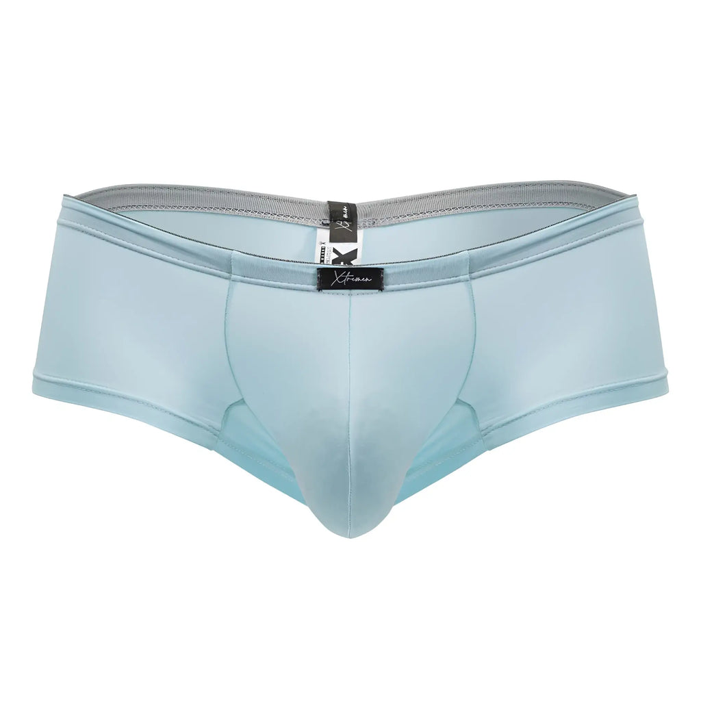 Light blue xtremen 91219 microfiber trunks with smooth texture gray elastic waistband and black brand tags