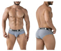 Gray xtremen 91221 microfiber briefs with white elastic waistband featuring black xtreme men logo