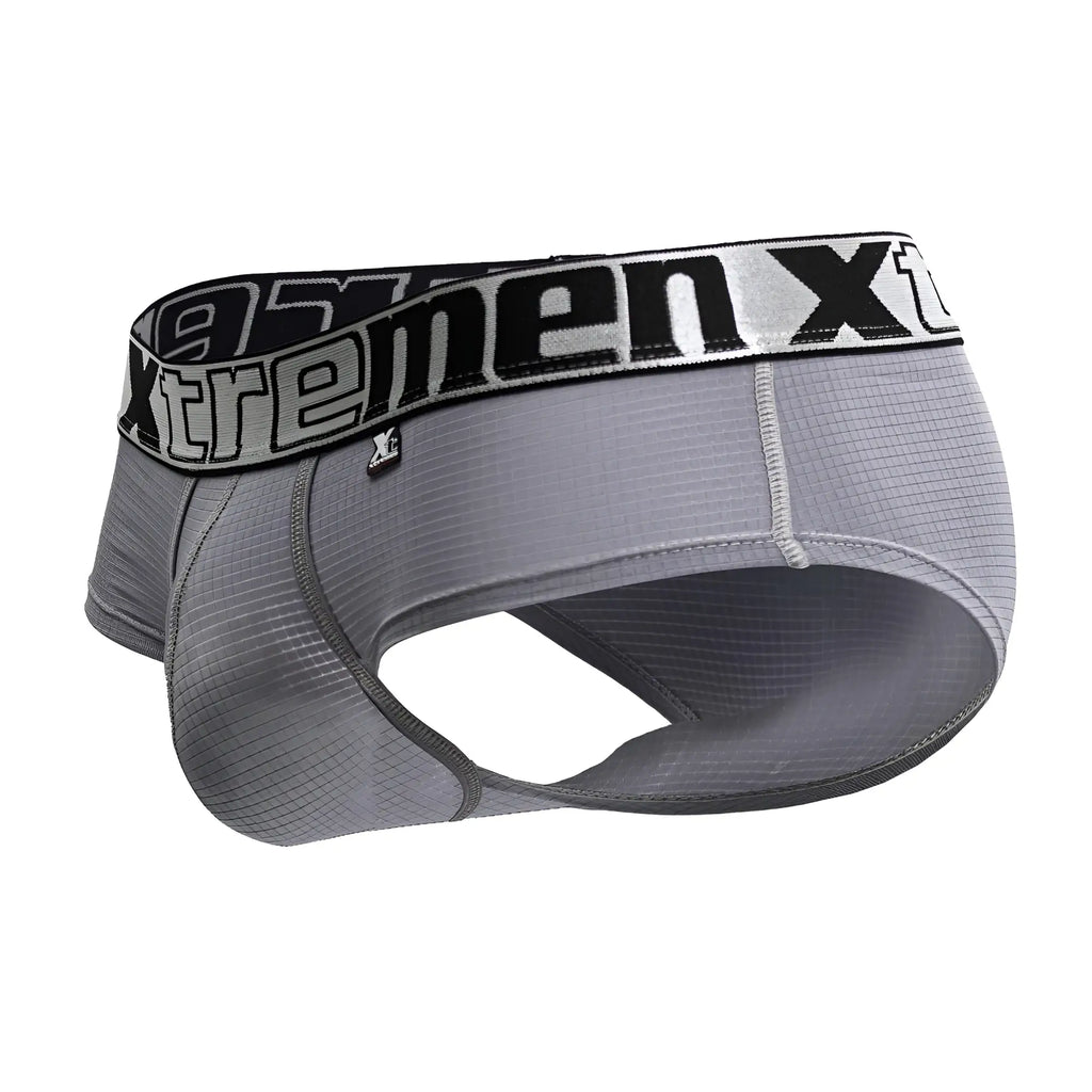 Gray xtremenx 91221 microfiber men’s athletic briefs with textured performance fabric and black silver branded waistband
