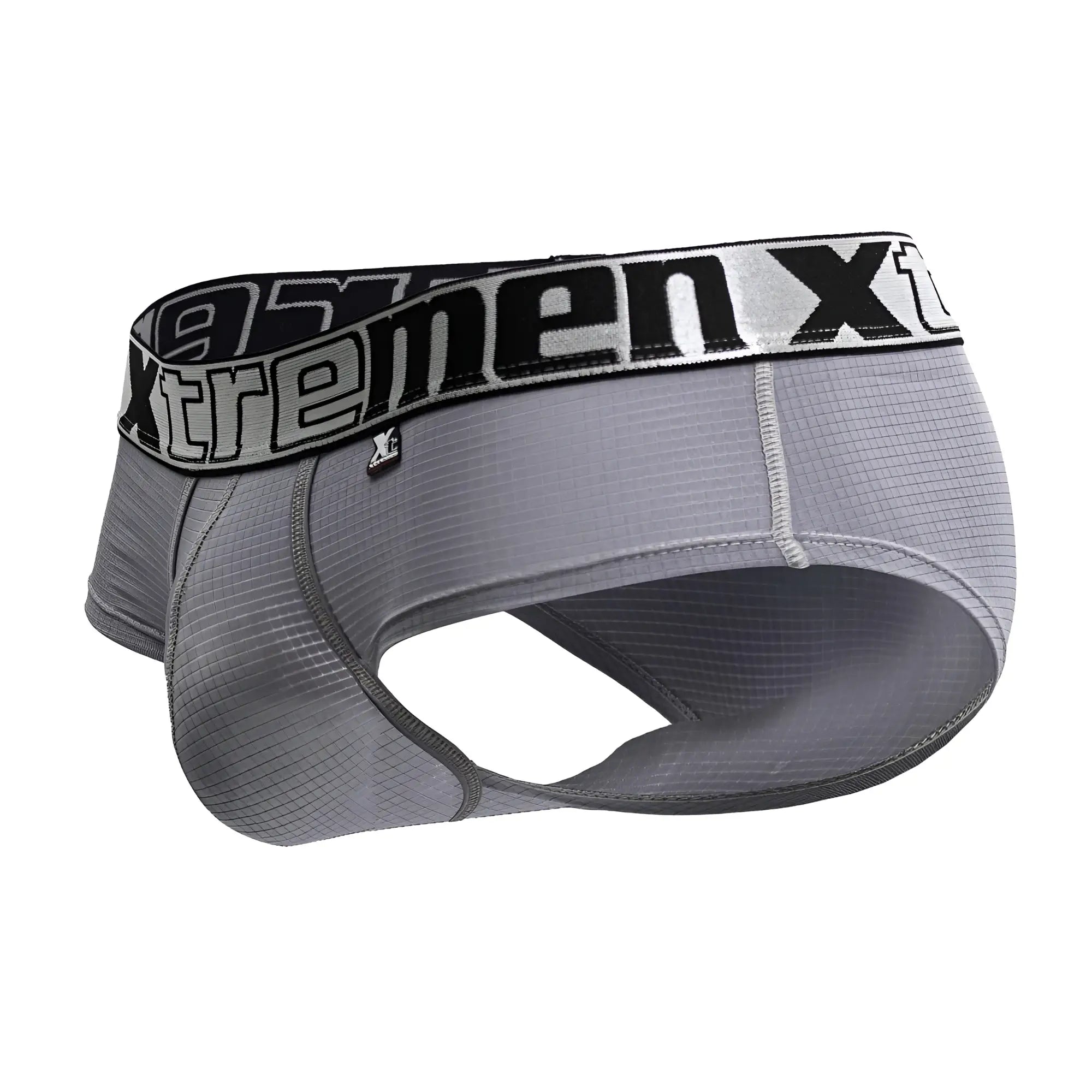 Gray xtremenx 91221 microfiber men’s athletic briefs with textured performance fabric and black silver branded waistband