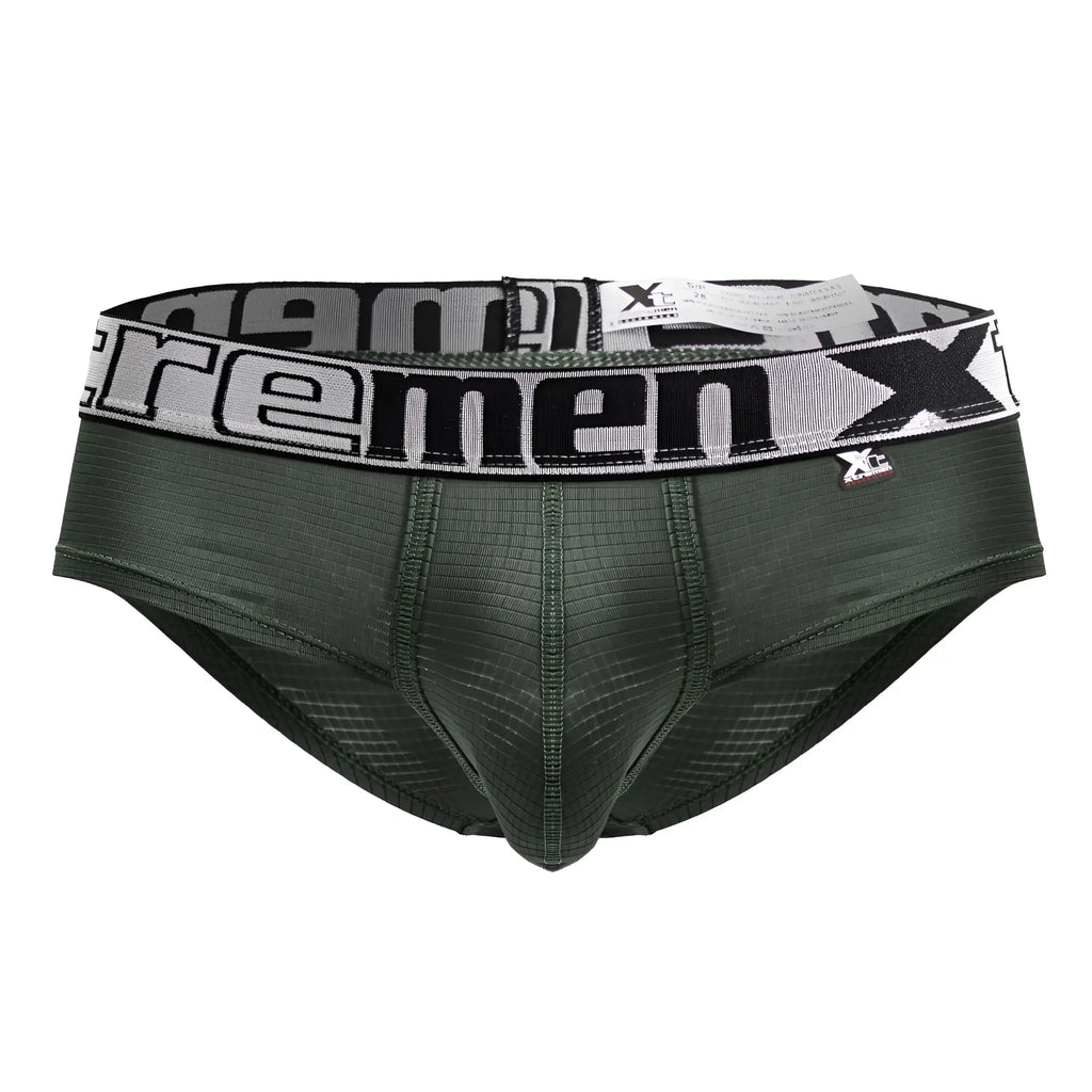 Dark green xtremen 91221 microfiber briefs with black and white elastic waistband featuring xtreme logo