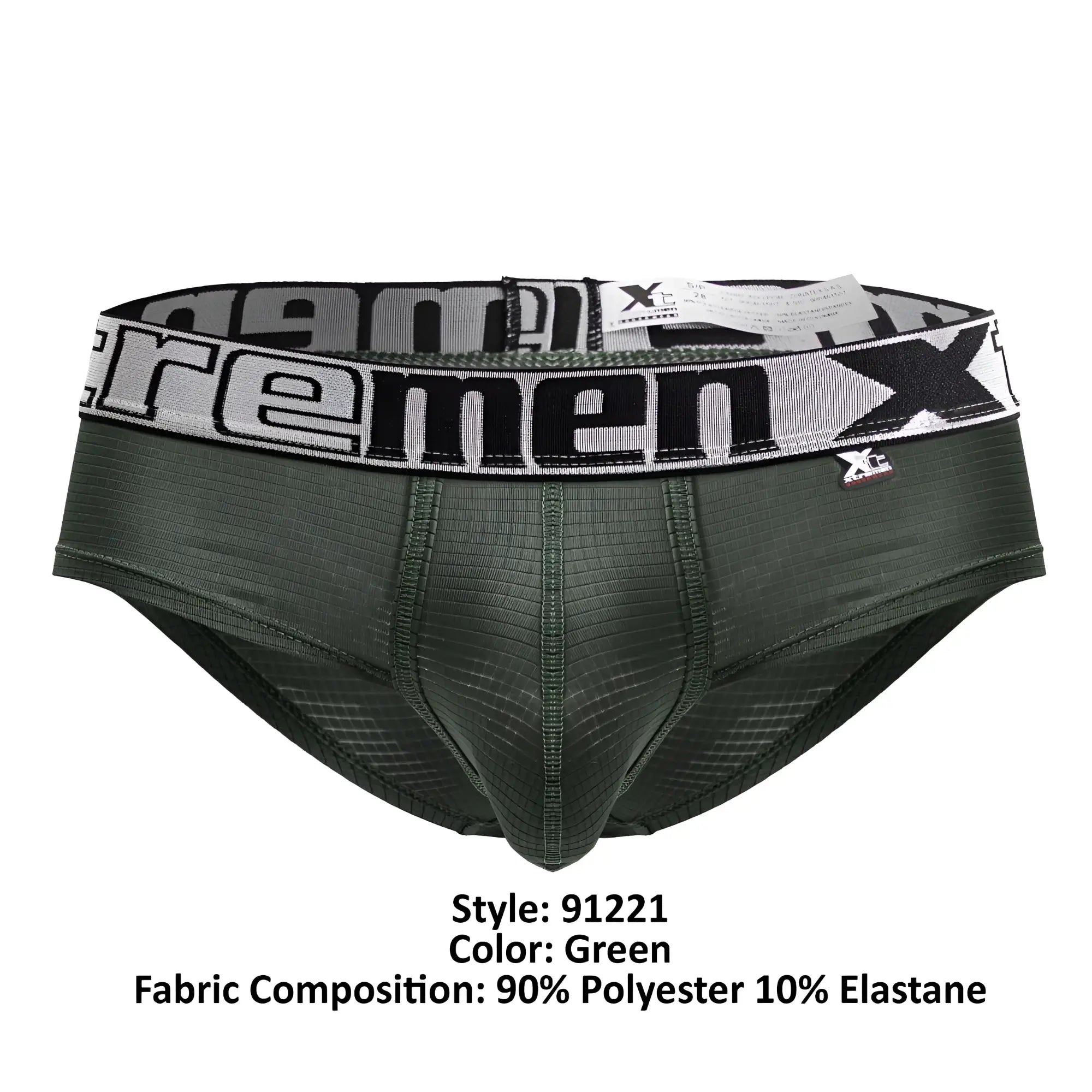 Dark green xtremen 91221 microfiber men’s briefs with black and white elastic waistband featuring xtremen logo