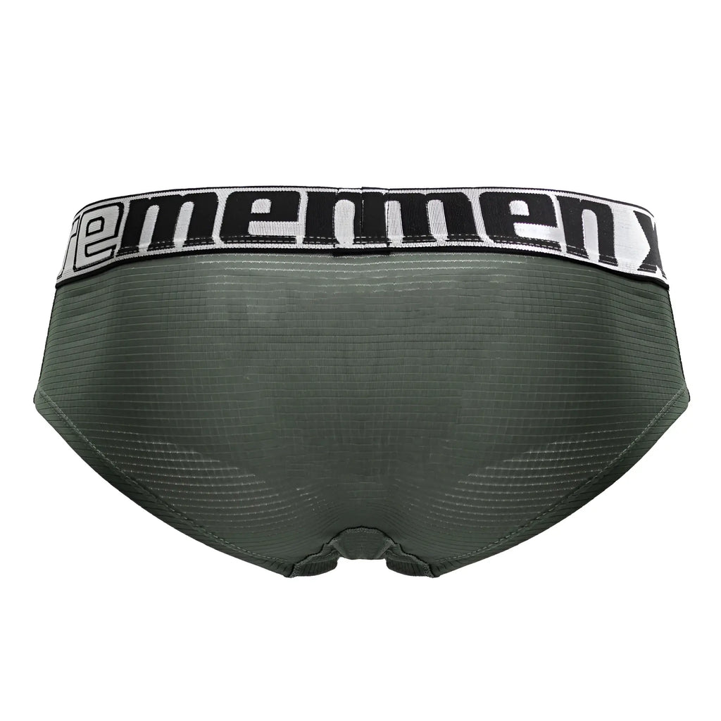 Olive green xtremen 91221 microfiber men’s briefs with black and white ememenx logo elastic waistband