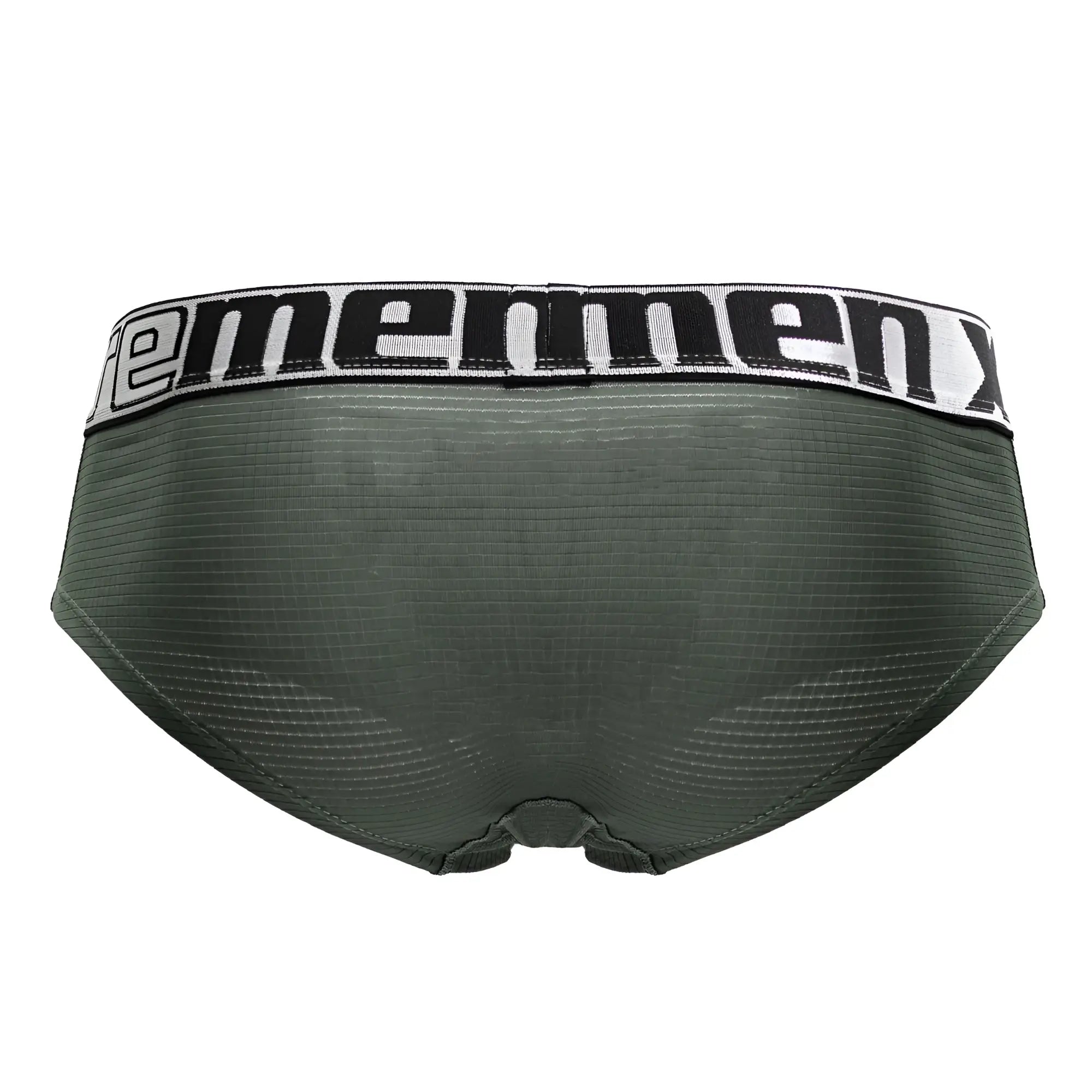 Olive green xtremen 91221 microfiber men’s briefs with black and white ememenx logo elastic waistband