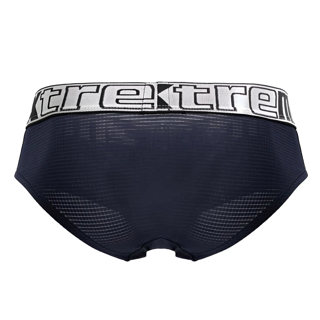Navy xtremen 91221 microfiber briefs with breathable mesh fabric and white black xtrem waistband front view