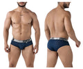 Navy blue Xtremen 91221 microfiber men’s briefs with a black and white branded waistband front view