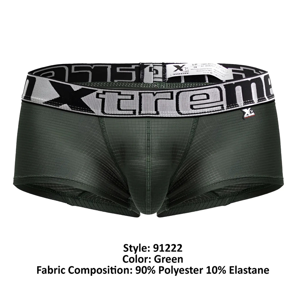 Dark green xtremen 91222 microfiber men’s boxer briefs with black and white extreme patterned waistband