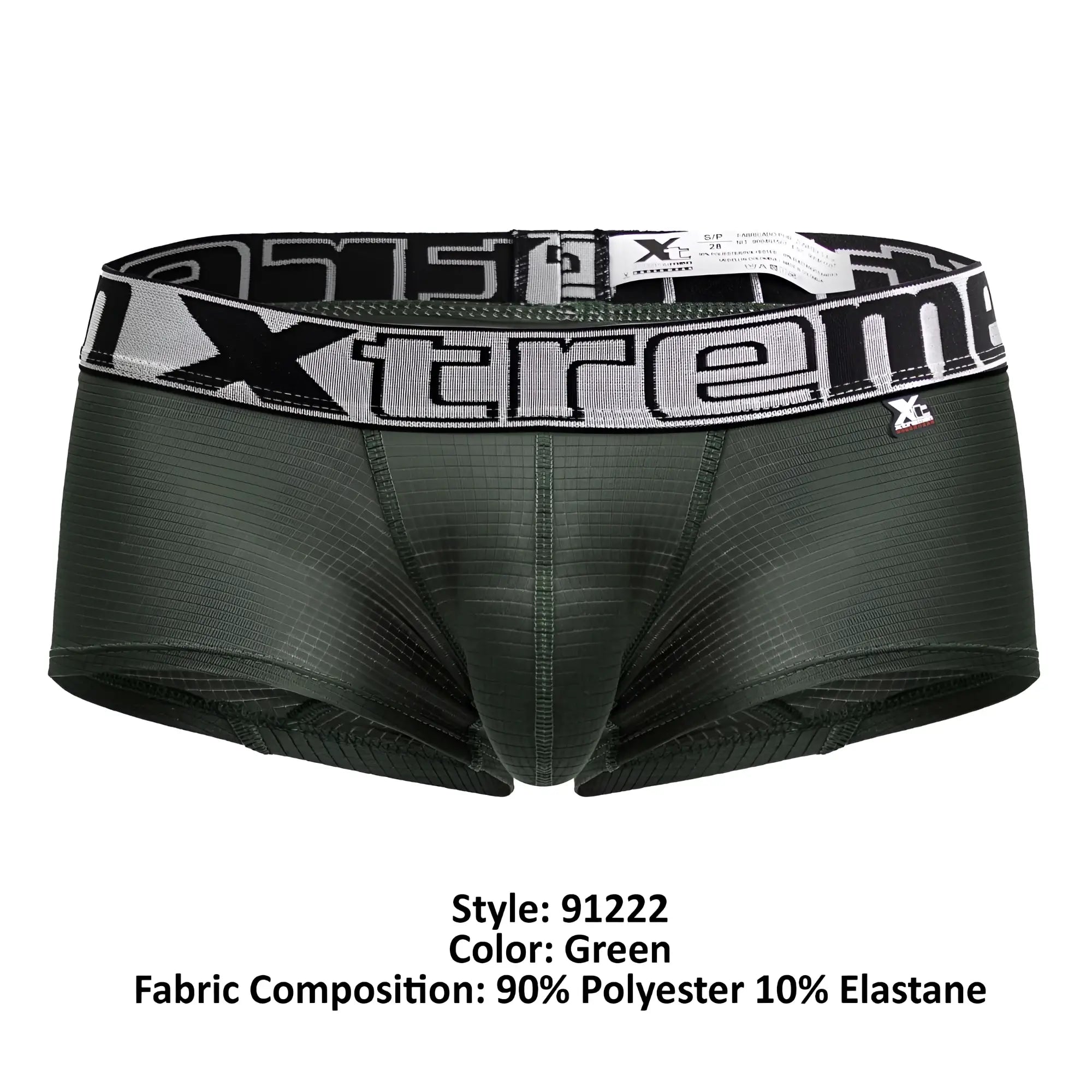 Dark green xtremen 91222 microfiber men’s boxer briefs with black and white extreme patterned waistband