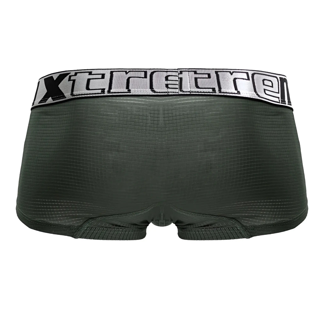 Dark green microfiber Xtremen 91222 trunks with textured fabric and silver black elastic waistband with xtreme logo