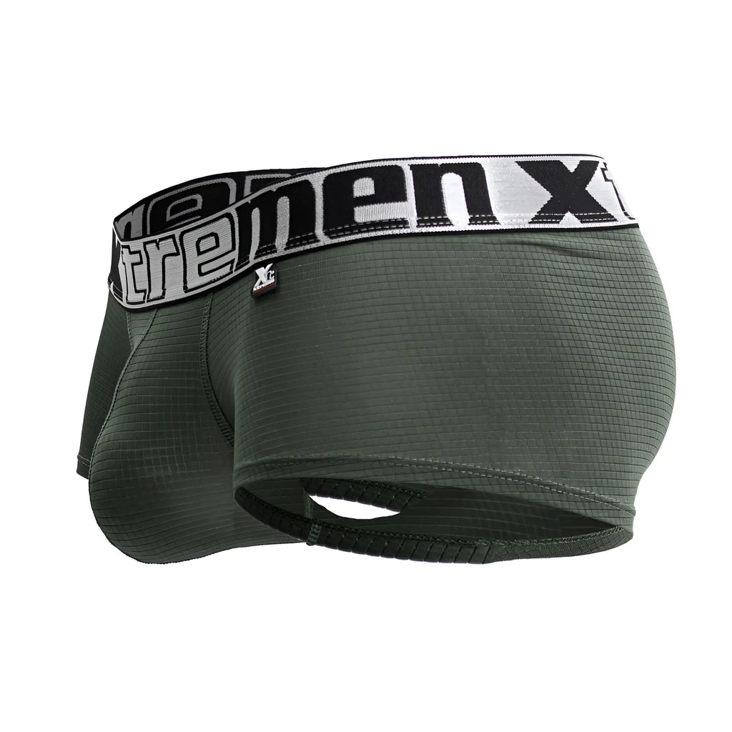 Dark green textured microfiber men’s boxer briefs with black and white extreme x elastic waistband xtremen 91222