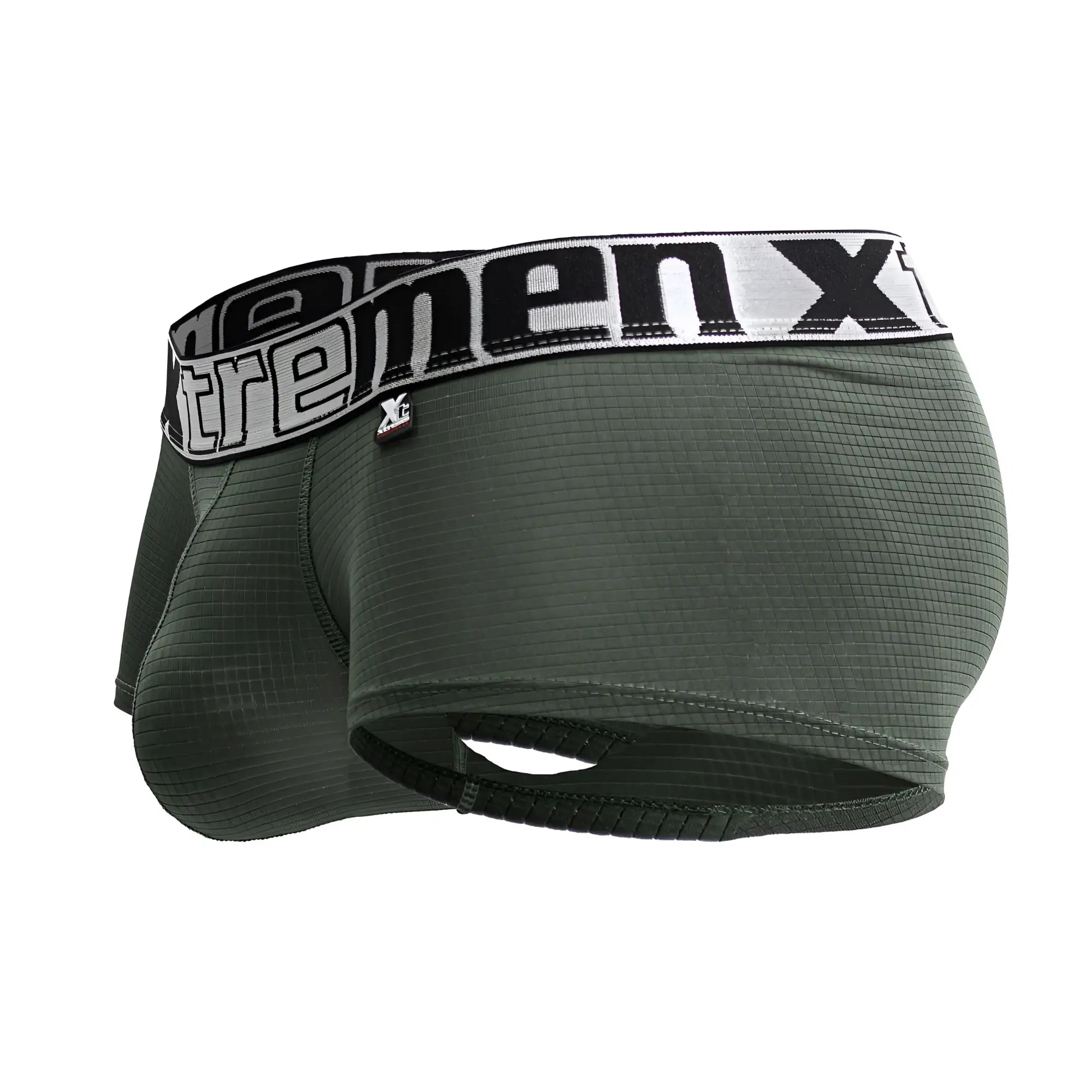 Dark green textured microfiber men’s boxer briefs with black and white extreme x elastic waistband xtremen 91222