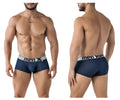 Navy blue xtremen 91222 microfiber trunks with white elastic waistband and premen xt logo in black lettering