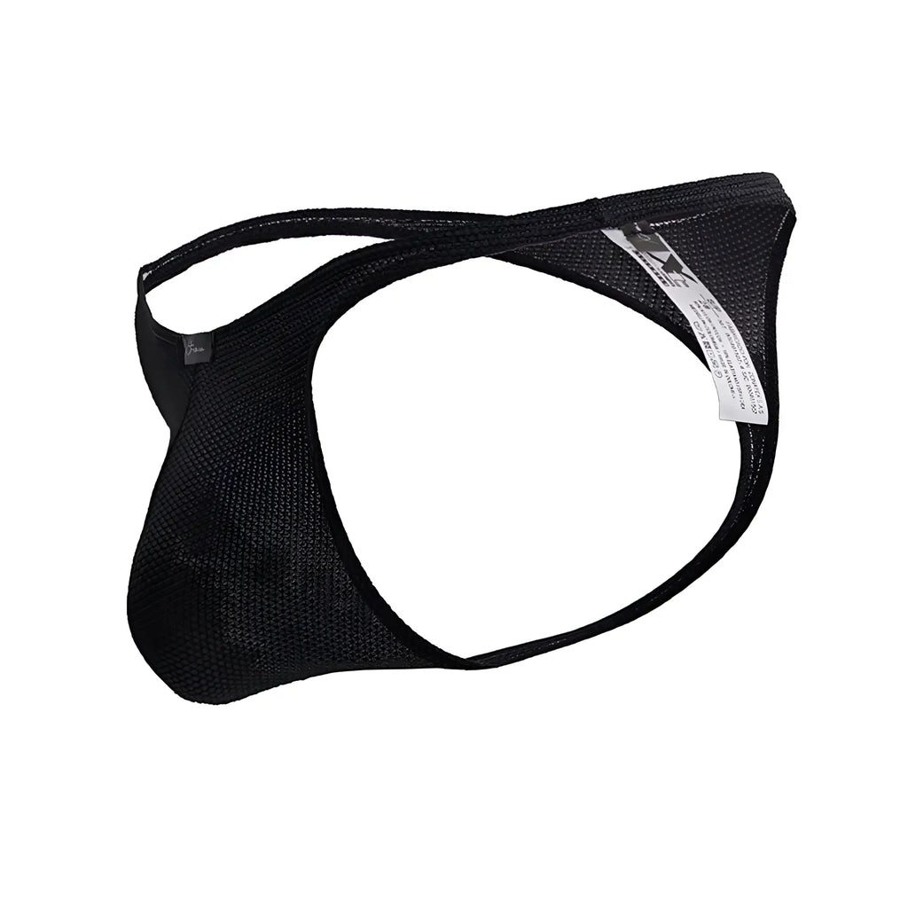 Black xtremen 91223 microfiber thongs with sleek form-fitting mesh design and reinforced stitching along edges