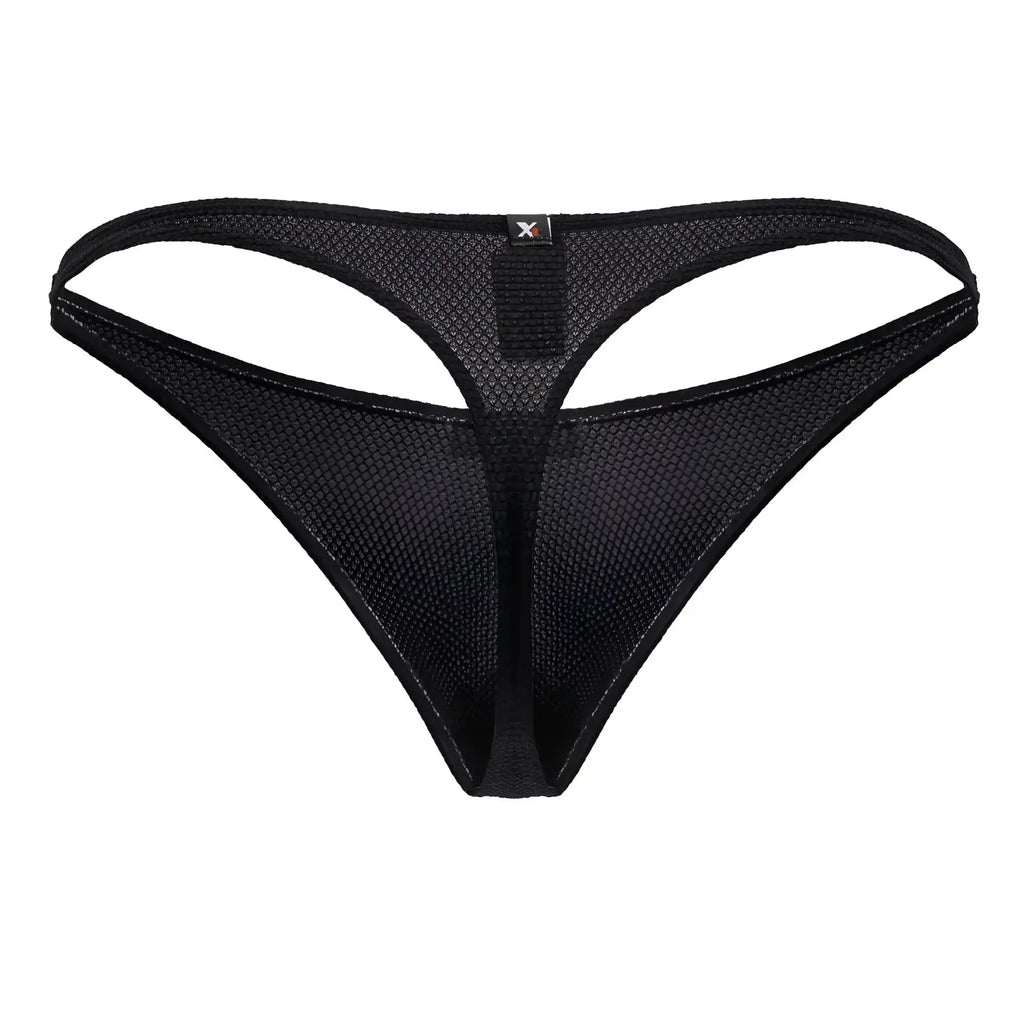 Black Xtremen 91223 microfiber thong with subtle textured mesh pattern and reinforced elastic bands visible from the back