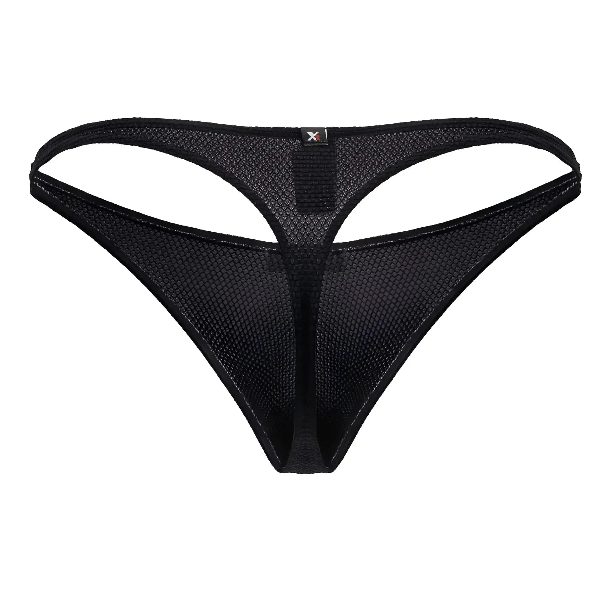 Black Xtremen 91223 microfiber thong with subtle textured mesh pattern and reinforced elastic bands visible from the back