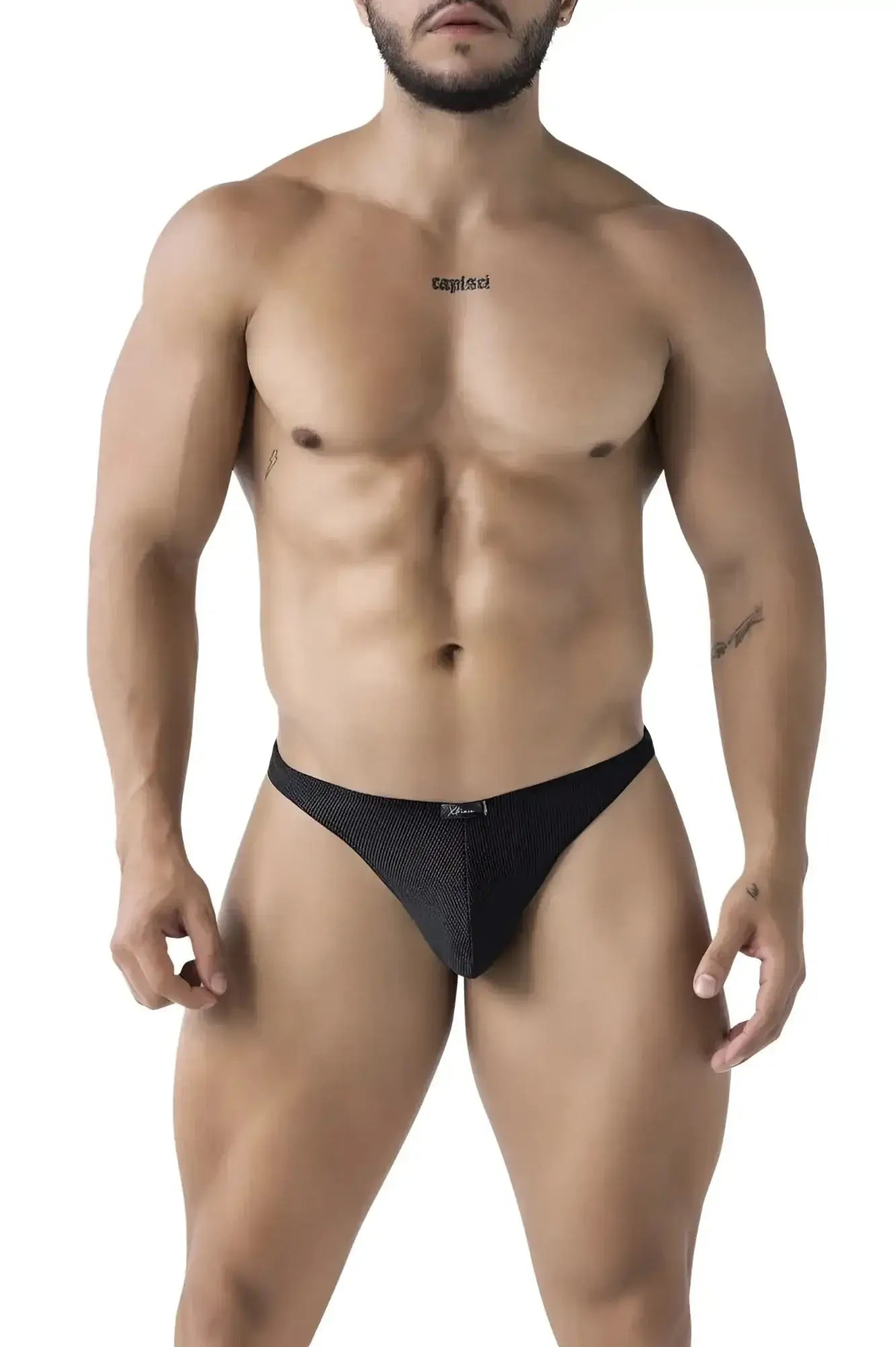 Xtremen 91223 microfiber black mesh briefs with subtle textured pattern and small brand logo on waistband