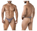 Xtremen 91223 microfiber thongs in gray with a subtle textured design and gray patterned briefs shown from the back side