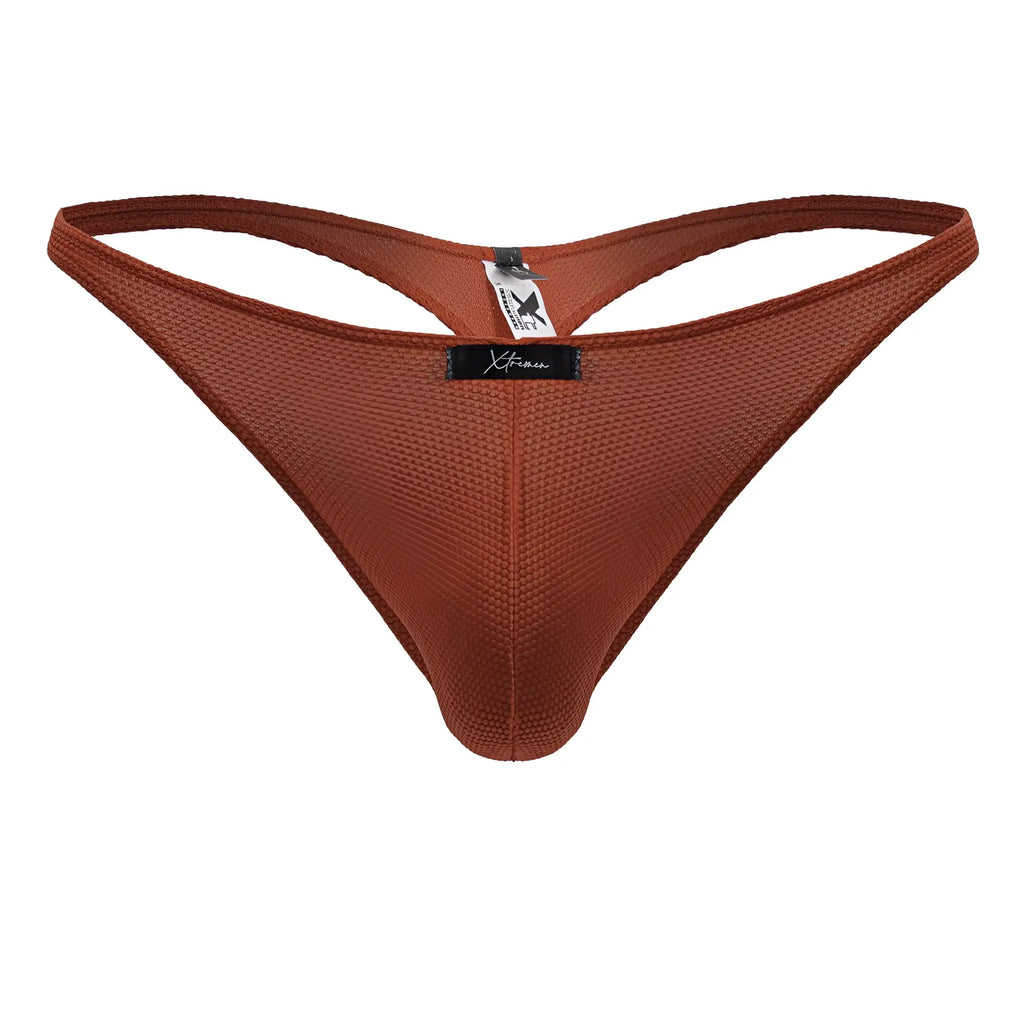 Brown textured microfiber thong with black xtreme brand tag from xtremen 91223 microfber thongs color red collection