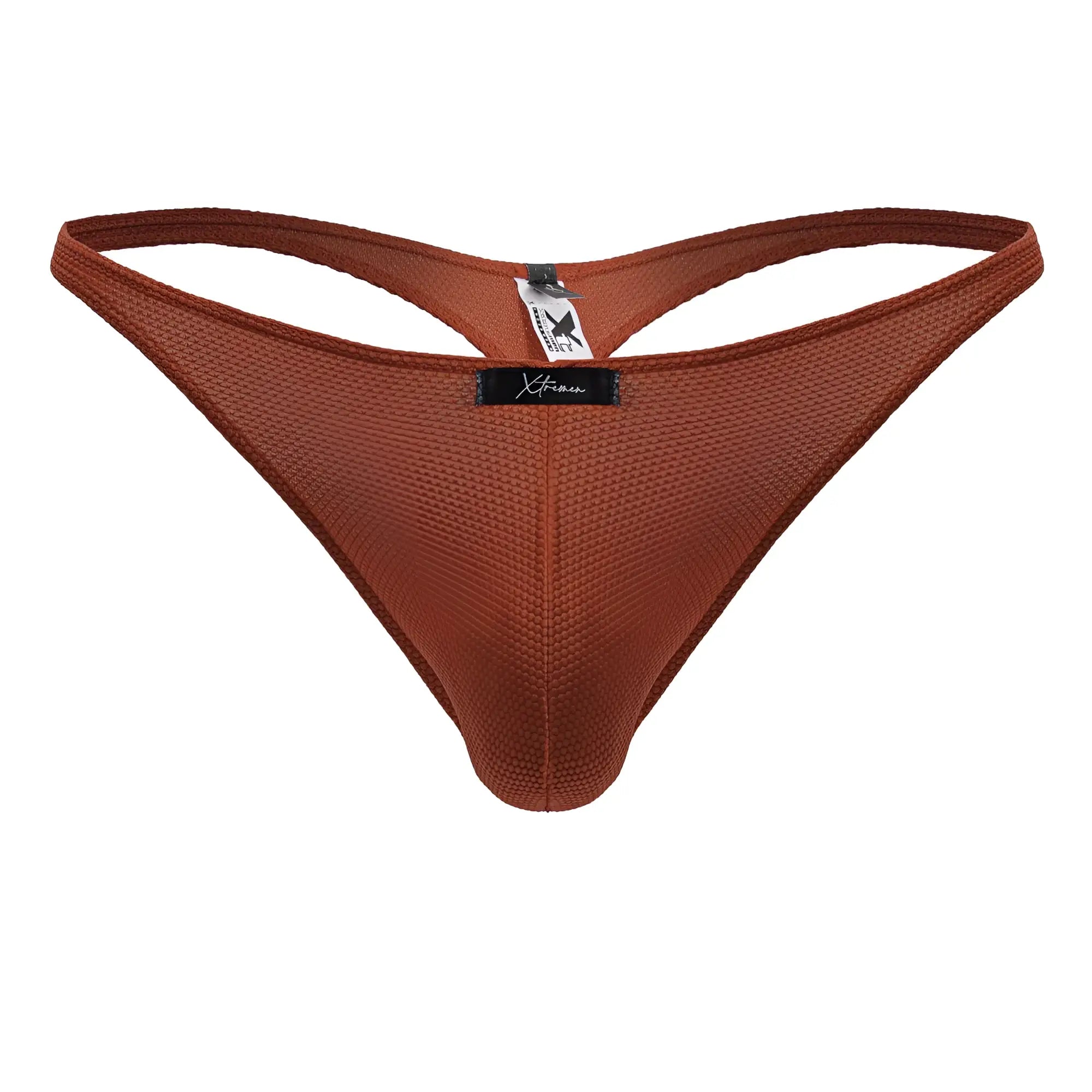 Brown textured microfiber thong with black xtreme brand tag from xtremen 91223 microfber thongs color red collection