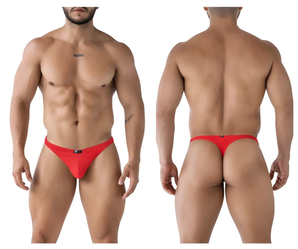 Red xtremen 91223 microfiber thong with mesh fabric and small black logo on the front