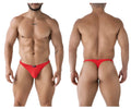 Red xtremen 91223 microfiber thong with mesh fabric and small black logo on the front