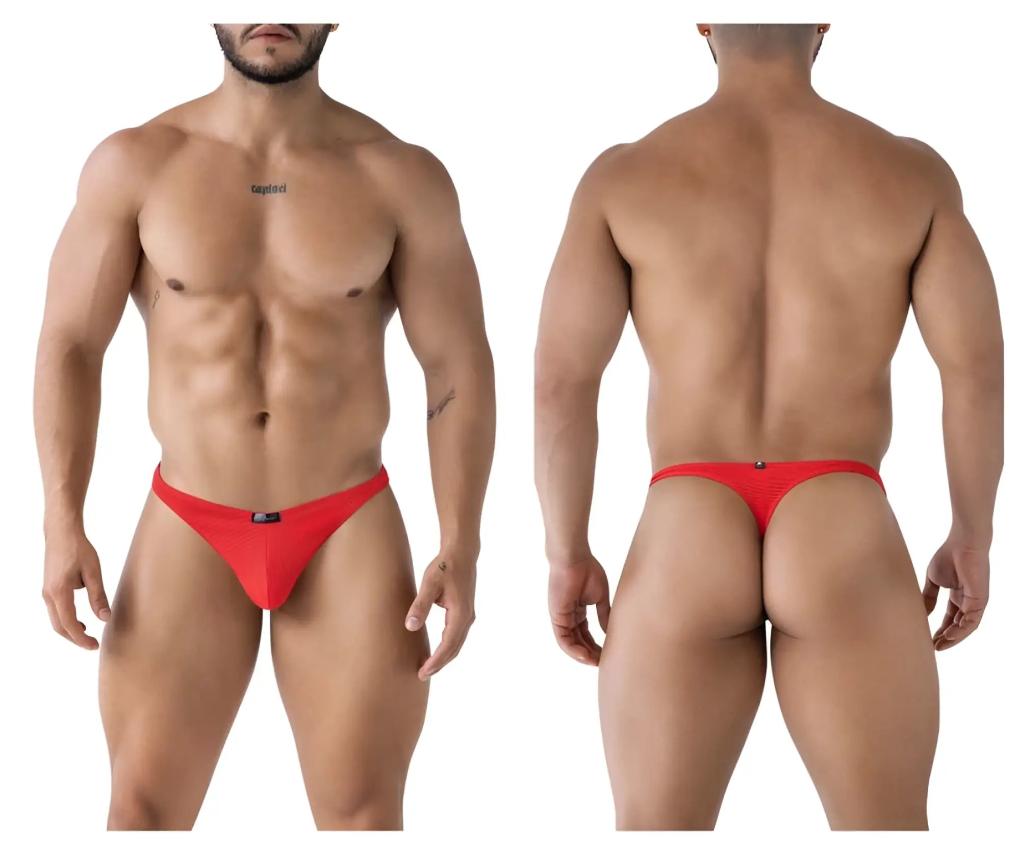 Red xtremen 91223 microfiber thong with mesh fabric and small black logo on the front