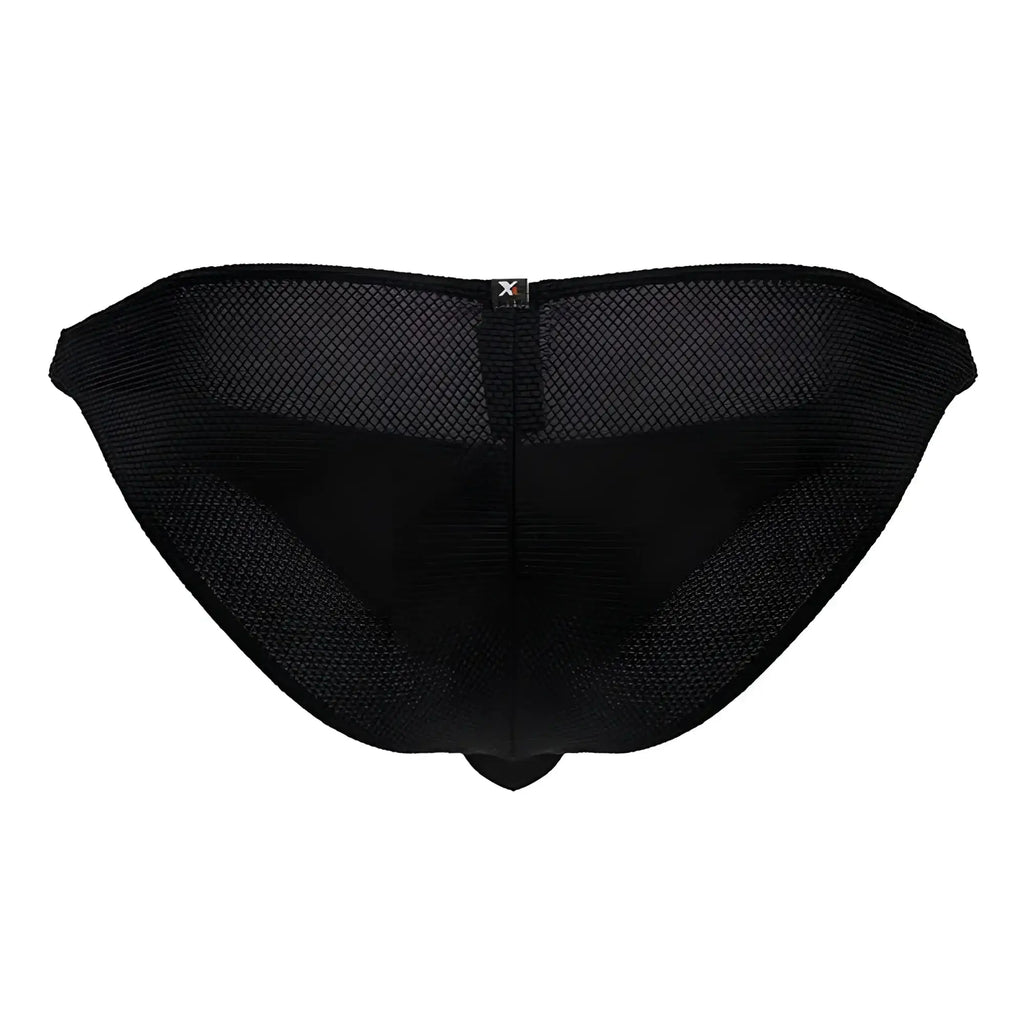 Black xtremen 91224 microfiber bikini briefs with diamond mesh pattern and branded tag on the back side