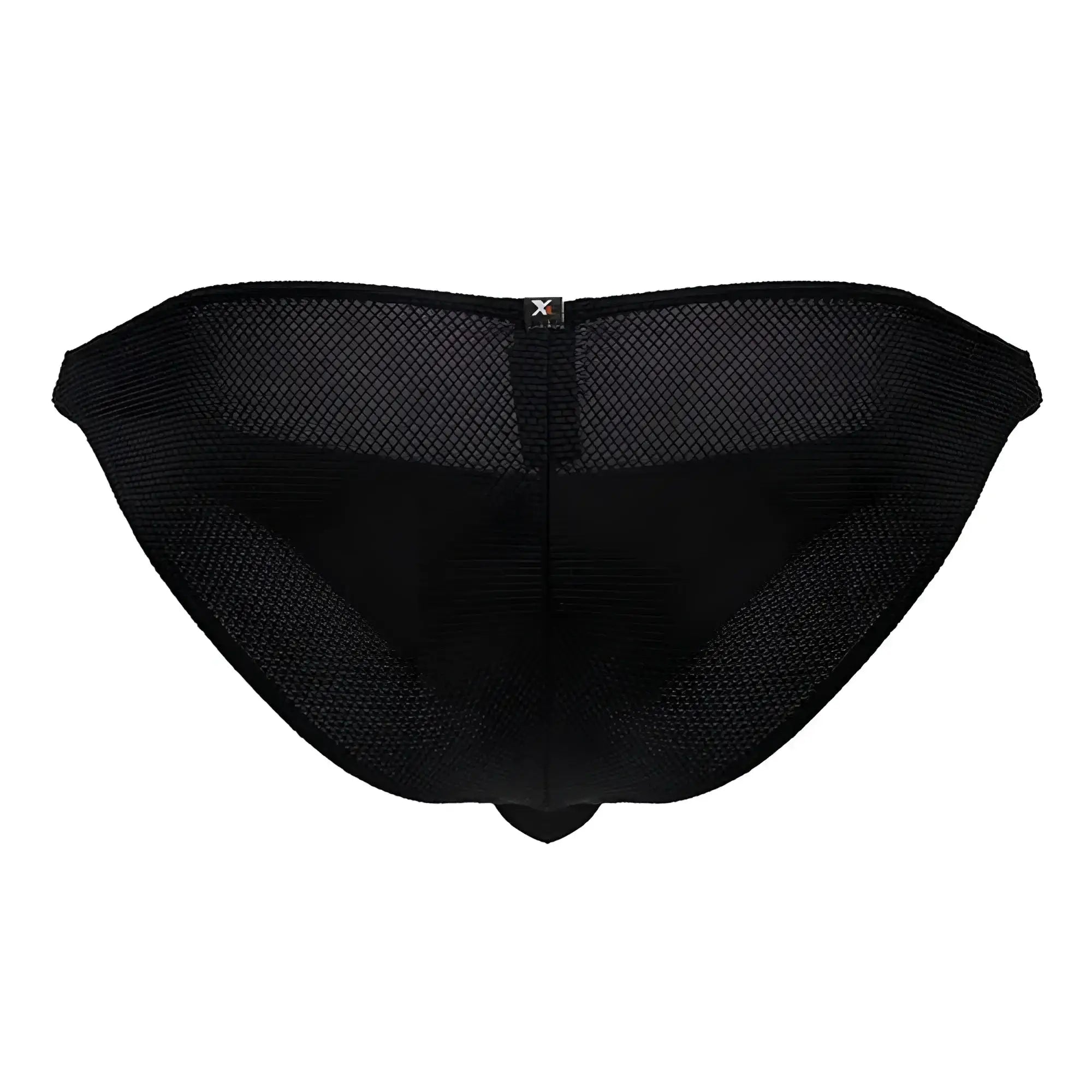 Black xtremen 91224 microfiber bikini briefs with diamond mesh pattern and branded tag on the back side