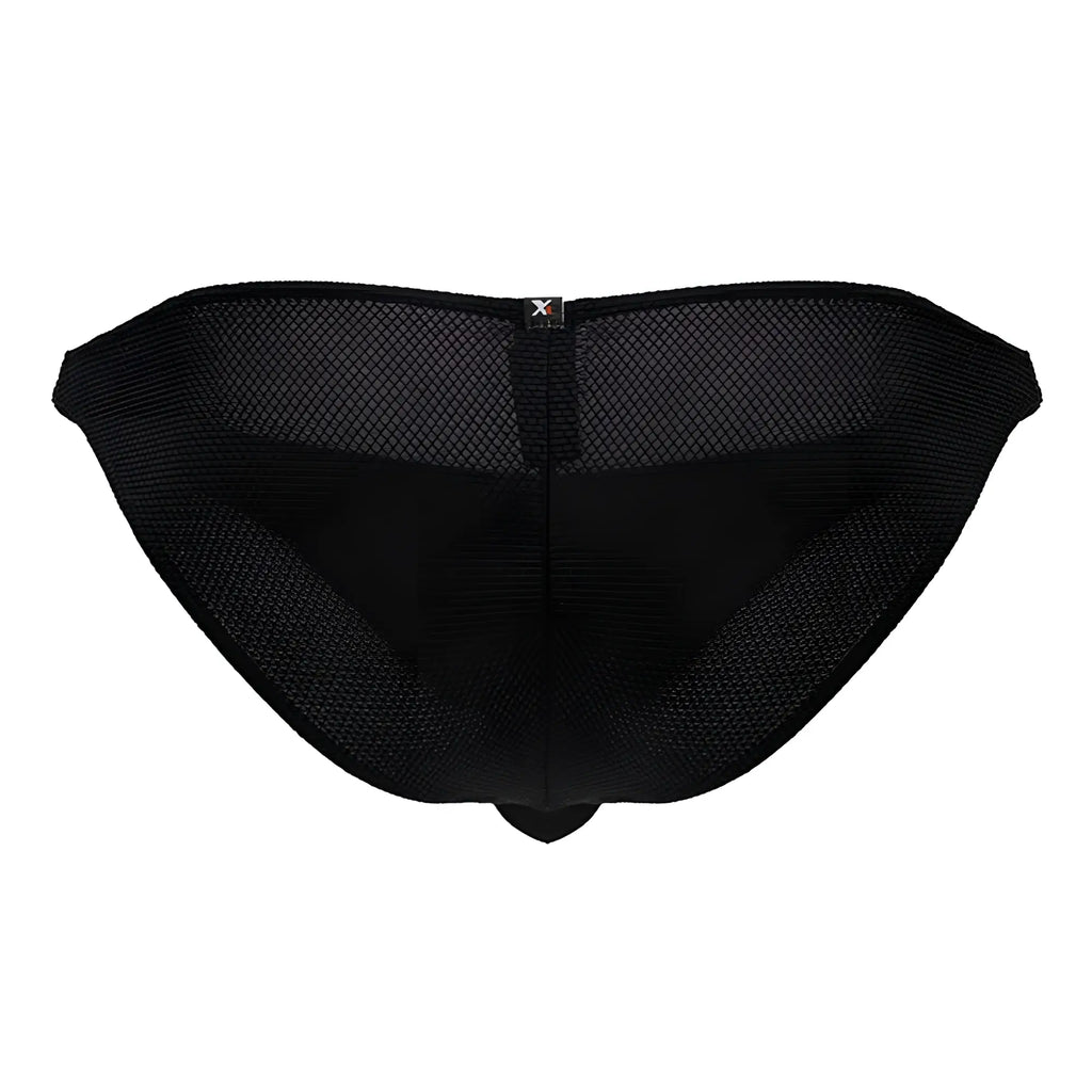 Black xtremen 91224 microfiber bikini briefs with diamond mesh pattern and branded tag on the back side