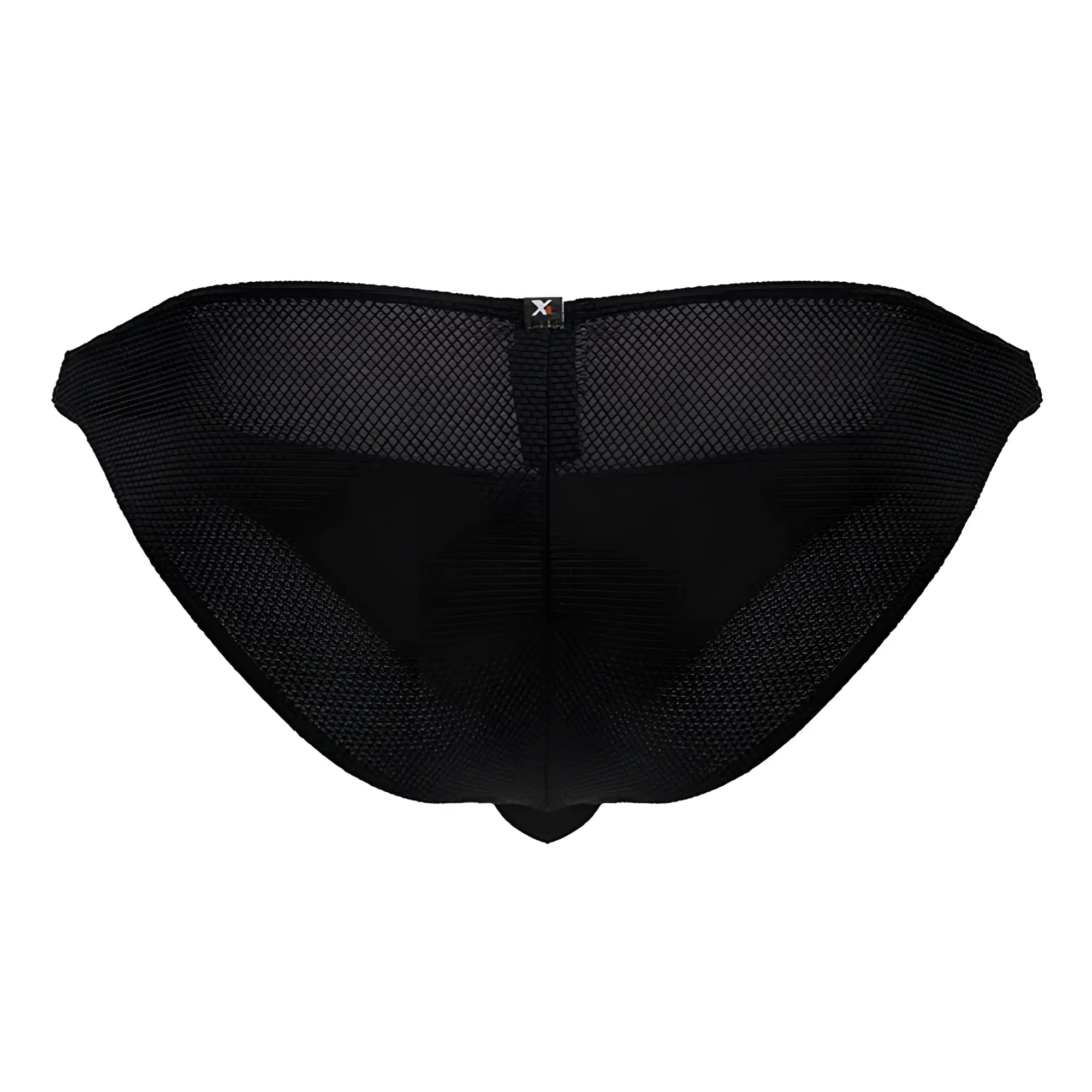 Black xtremen 91224 microfiber bikini briefs with diamond mesh pattern and branded tag on the back side